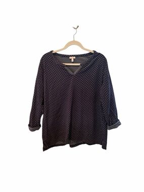 Talbots Navy 3/4 Sleeve V-Neck Polka Dot Top Women’s 1X